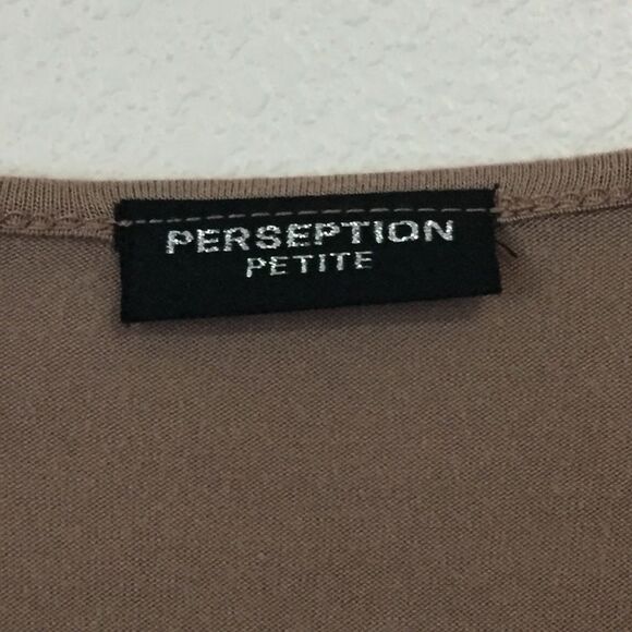 Perseption Petite Taupe Beaded Embellished Top - Picture 4 of 6
